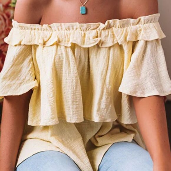 Off Shoulder Ruffle Top In Yellow - Picture 3 of 5